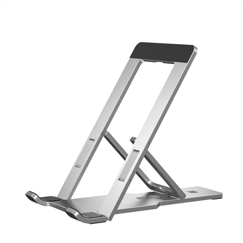 adjustable aluminium tablet stand in silver for hands-free device support