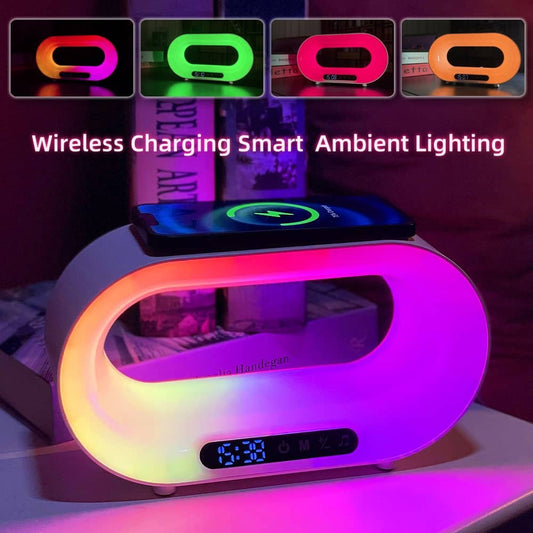 Giggly Gear ambient lighting phone charger dock in purple with wireless charging and smart ambient lighting
