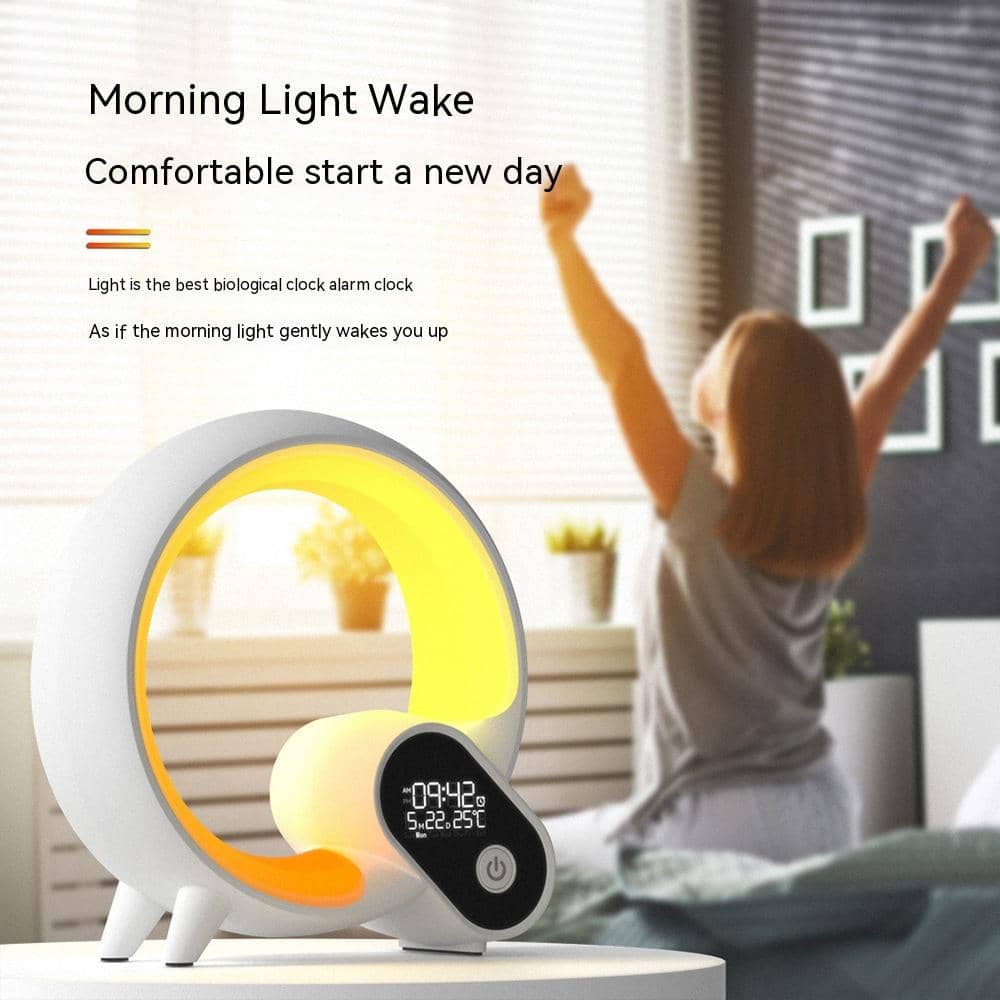 Giggly Gear colour changing alarm clock UK in white with yellow light for comfortable morning wake up