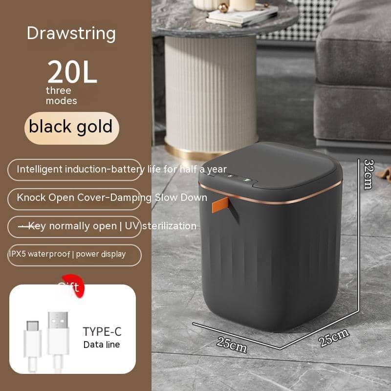 Giggly Gear black gold compact sensor waste bin UK 20L with intelligent induction and UV sterilization