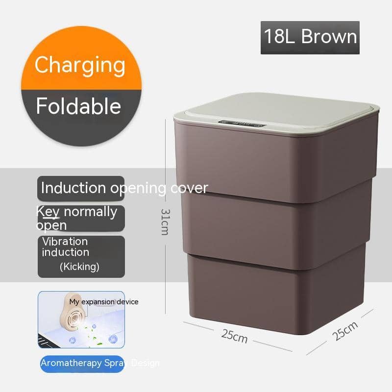 Giggly Gear compact sensor waste bin UK brown foldable 18L induction opening cover
