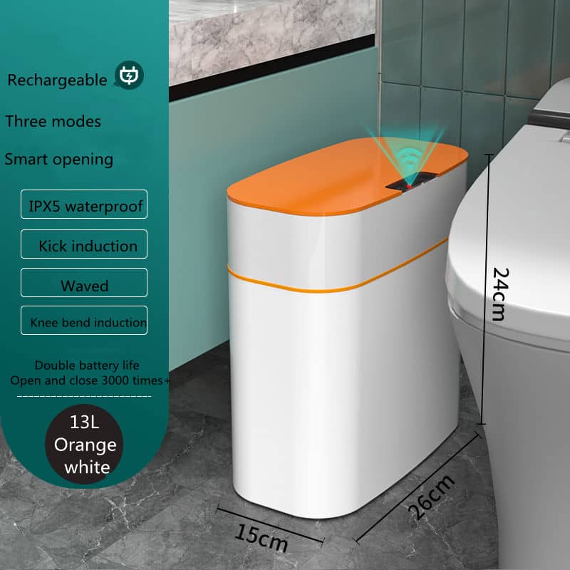 Giggly Gear compact sensor waste bin UK orange and white 13L rechargeable with smart opening