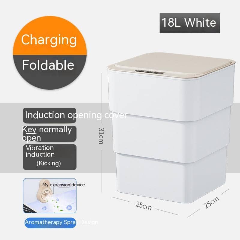 Giggly Gear compact sensor waste bin UK white 18L with induction cover and foldable design