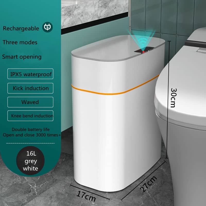 Giggly Gear compact sensor waste bin UK grey white 16L rechargeable waterproof smart opening