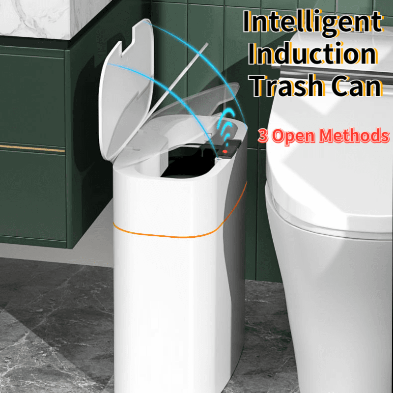 Giggly Gear white compact sensor waste bin UK with intelligent induction lid for bathroom use