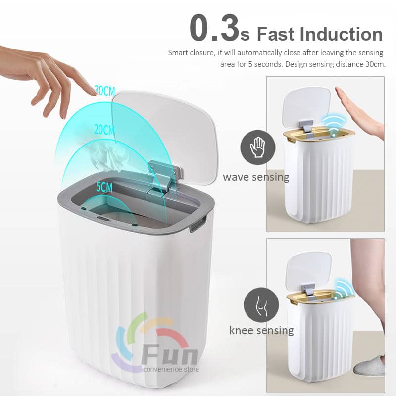 Giggly Gear compact sensor waste bin UK in white with fast induction wave and knee sensing
