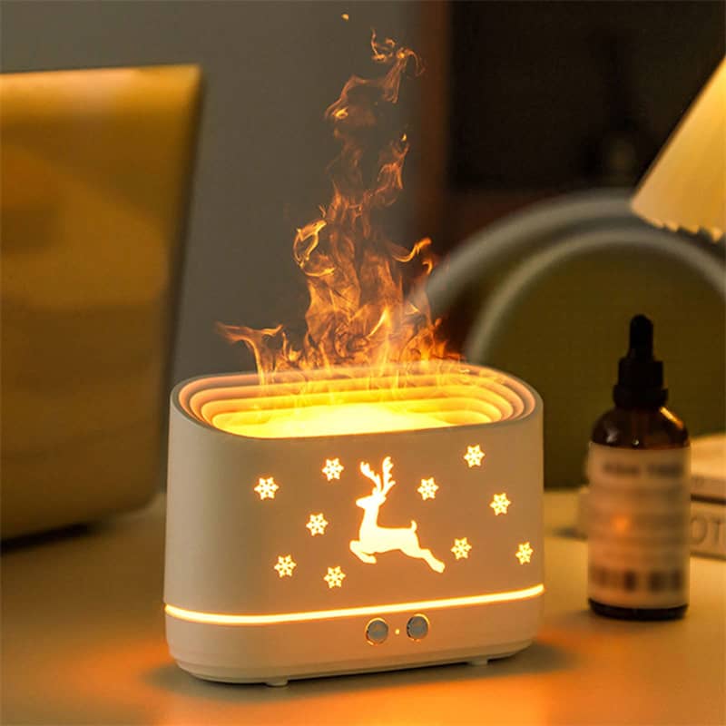 Giggly Gear decorative humidifier for home office with white reindeer design and warm light