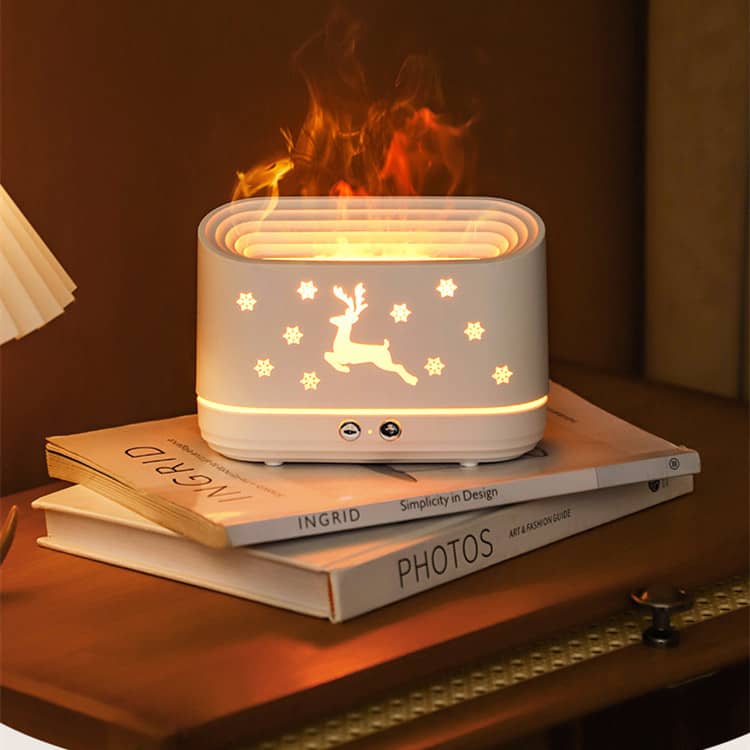 Giggly Gear decorative humidifier for home office with reindeer and snowflake design in white