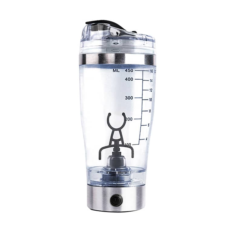 Giggly Gear electric protein shaker bottle clear with stainless steel base for mixing drinks