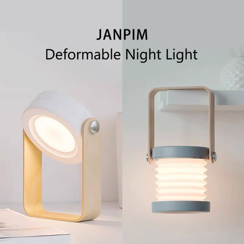 compact desk lamp with adjustable brightness in white and wooden frame for versatile lighting