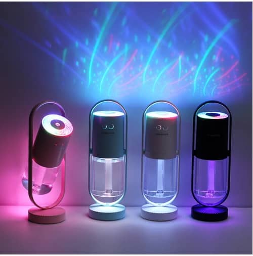 Giggly Gear ultrasonic desk humidifier for office in multiple colours with LED night light projection