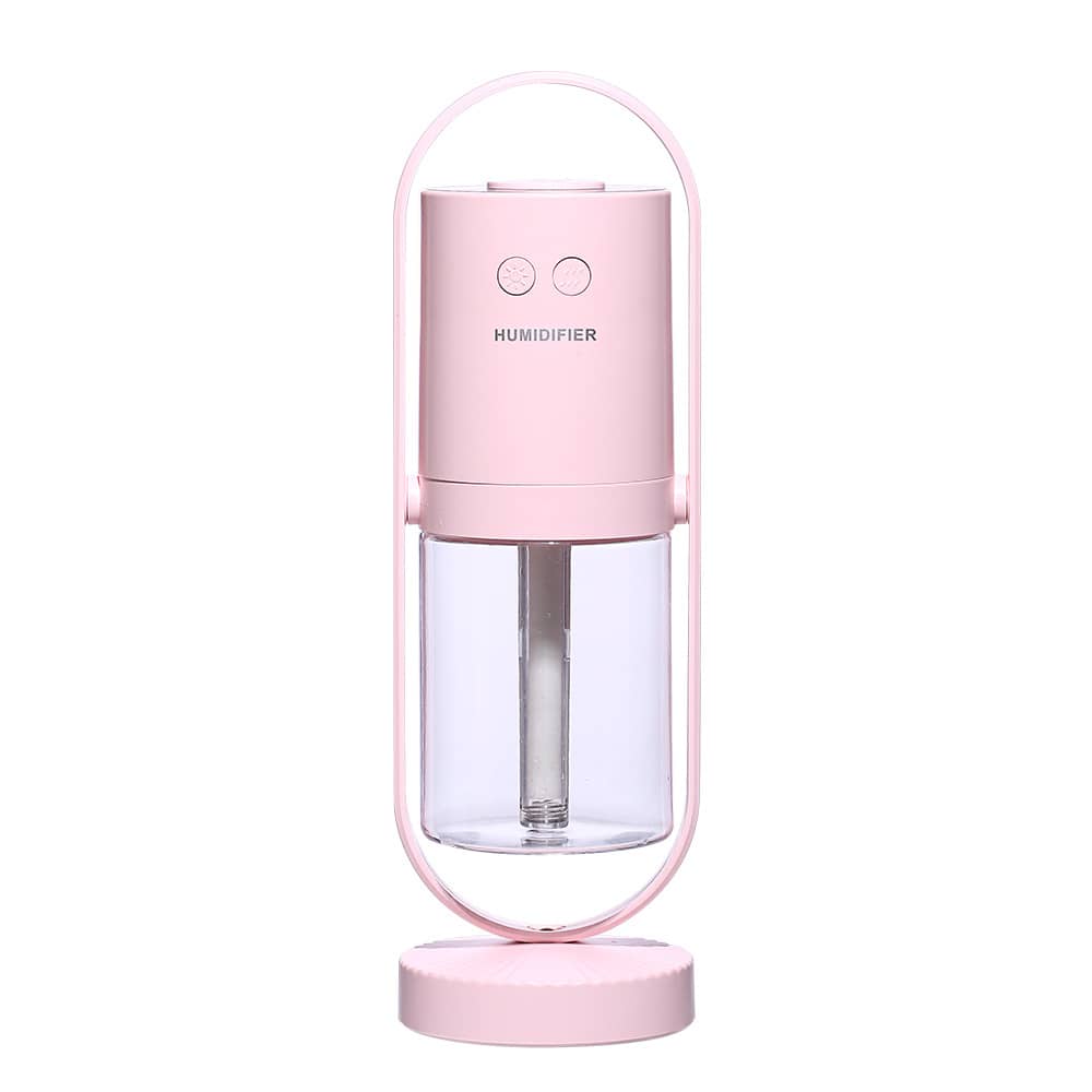 Giggly Gear pink ultrasonic desk humidifier for office with clear water tank and compact design